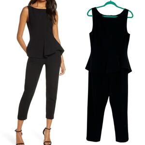 Black‎ Halo Kasia Peplum Cropped Jumpsuit Sleeveless Ruffle Black Size 12